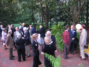 Guests gather on the patio.