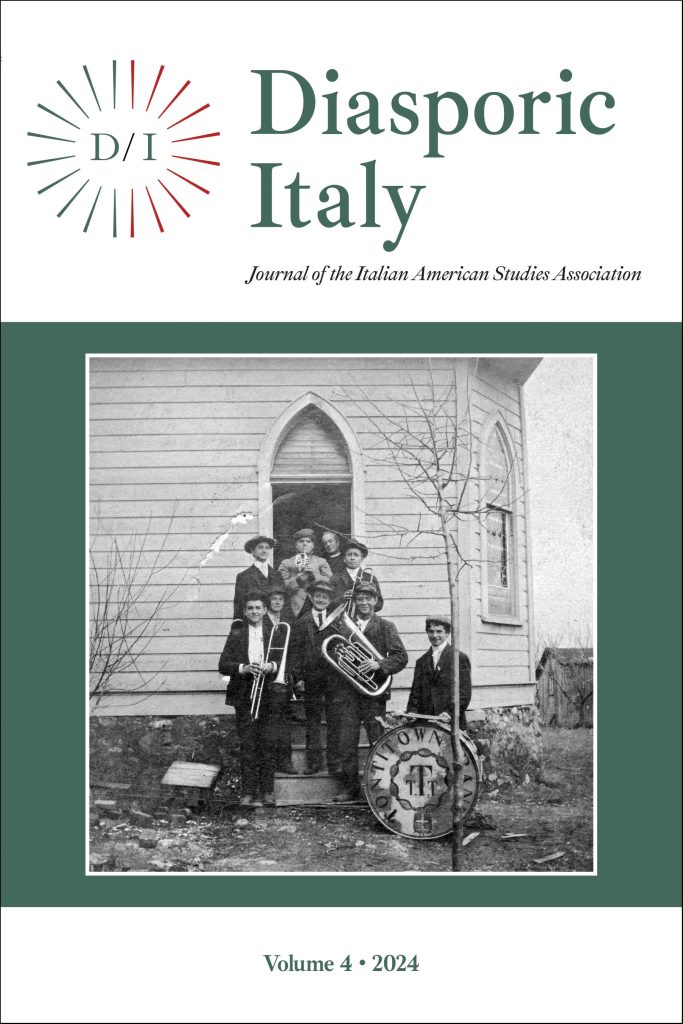 Cover of Diasporic Italy: Journal of the Italian American Studies Association, Volume 4, 2024
Cover image: Band at the sacristy door of the wooden St. Joseph’s Catholic Church, circa 1910.