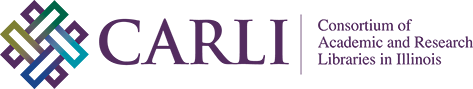CARLI | Consortium of Academic and Research Libraries in Illinois logo. Purple text and a diagonal-set multicolored number sign.