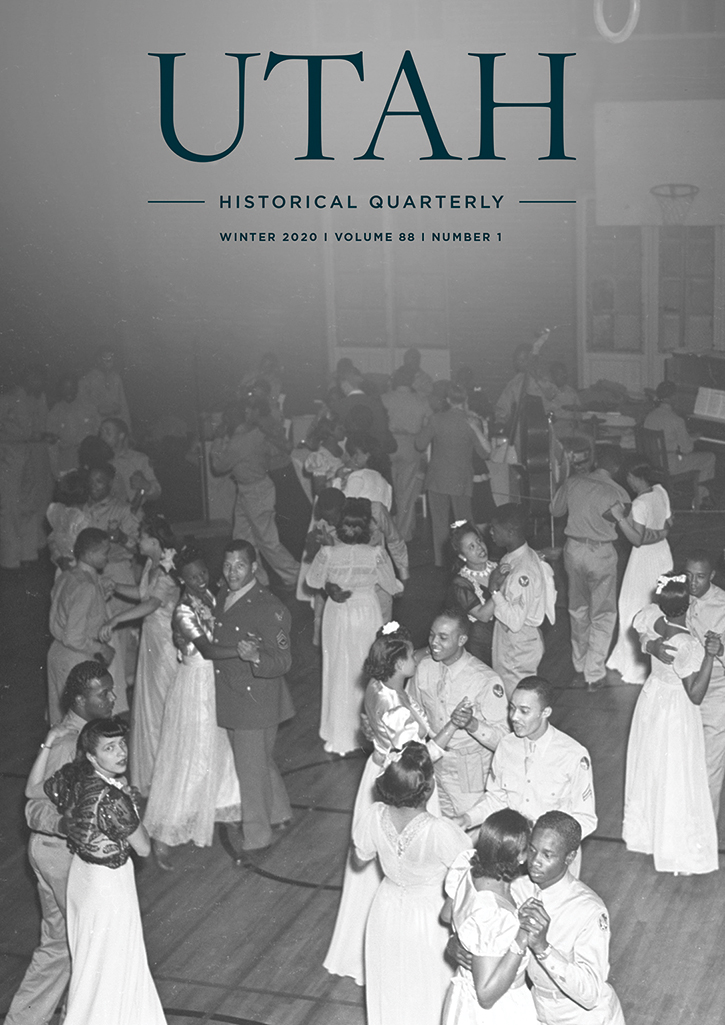 •	Cover of Utah Historical Quarterly Volume 88, Number 1, Winter 2020. Black and white photo of a dance hosted by the USO and YMCA June 2, 1943. Ray King, photographer.