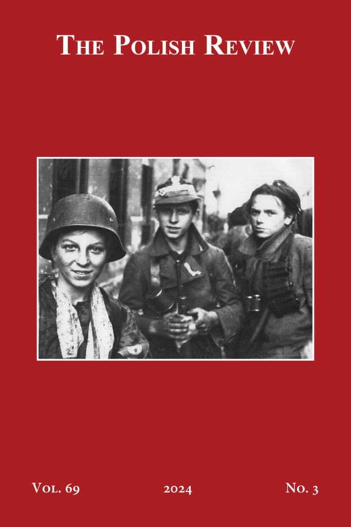 Cover of The Polish Review, Volume 70, Number 4, 2025
Photo of three Polish boy scouts fighting in the Warsaw Uprising of 1944 on red background