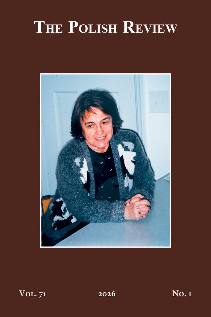Cover of The Polish Review, Volume 71, Number 1, 2026
Photo of Jadwiga Maurer at her home in Lawrence, Kansas, in the 1990s, on burgundy background